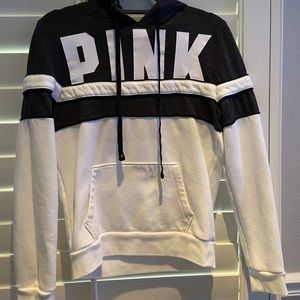 dark grey and white PINK victoria’s secret hoodie